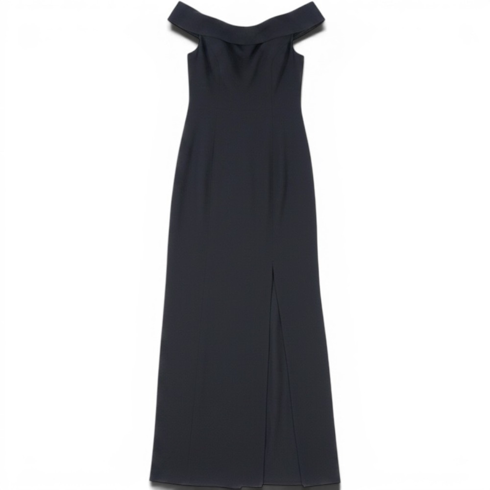 Lauren Ralph Lauren Off-Shoulder Gown Womens 8 Black Crepe Maxi Event $245 NWT